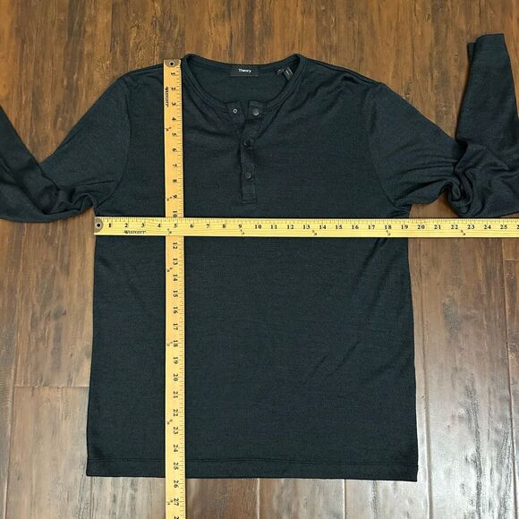 THEORY Snap Henley T-Shirt Charcoal Grey LS Tee Jersey Comfort Stretch - Picture 9 of 10